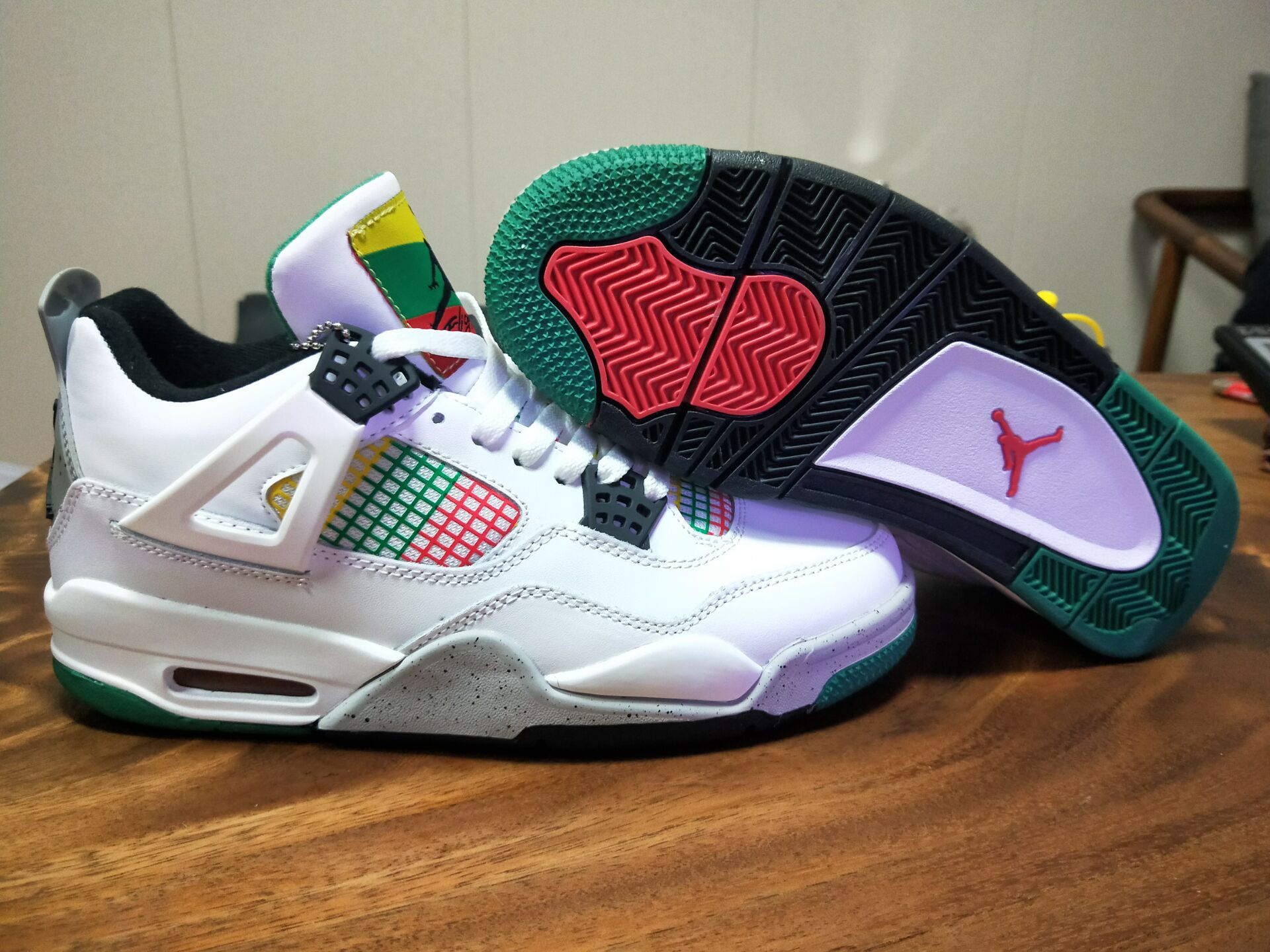 2020 Air Jordan 4 Retro White Colorful Green Shoes